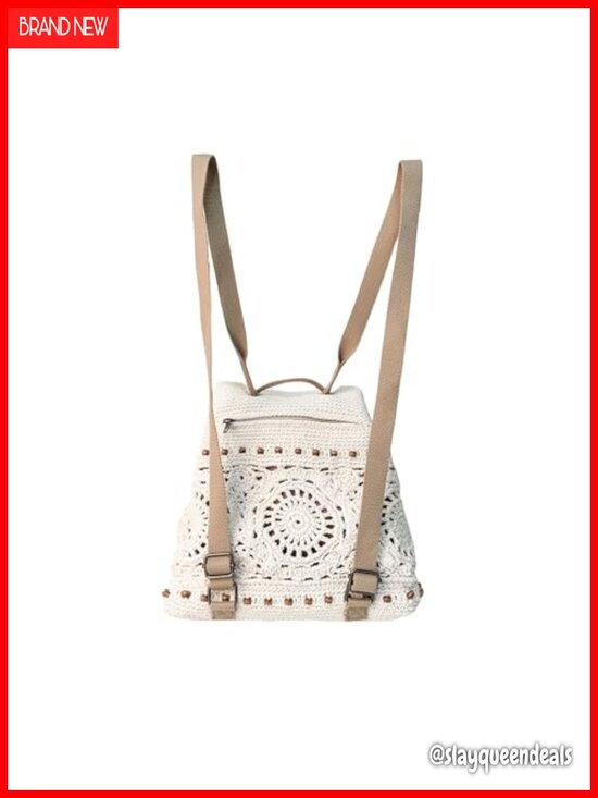 Handmade Crochet Backpack for Women Boho Rucksack Cotton Rope Adjustable Straps main image 6